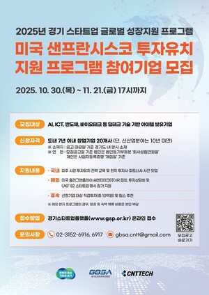 <b>경기도</b>, 스타트업 <b>샌프란시스코</b> 진출 지원…<b>투자유치</b> 참가기업 모집