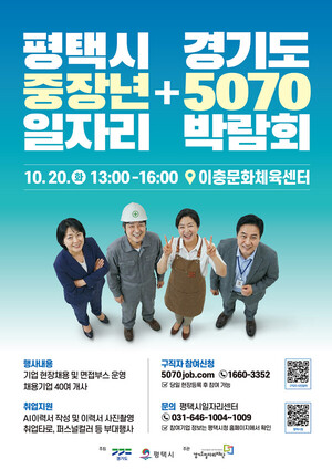 ‘경기도 5070 일자리박람회’ 20일 평택 이충문화체육쎈터서 개최